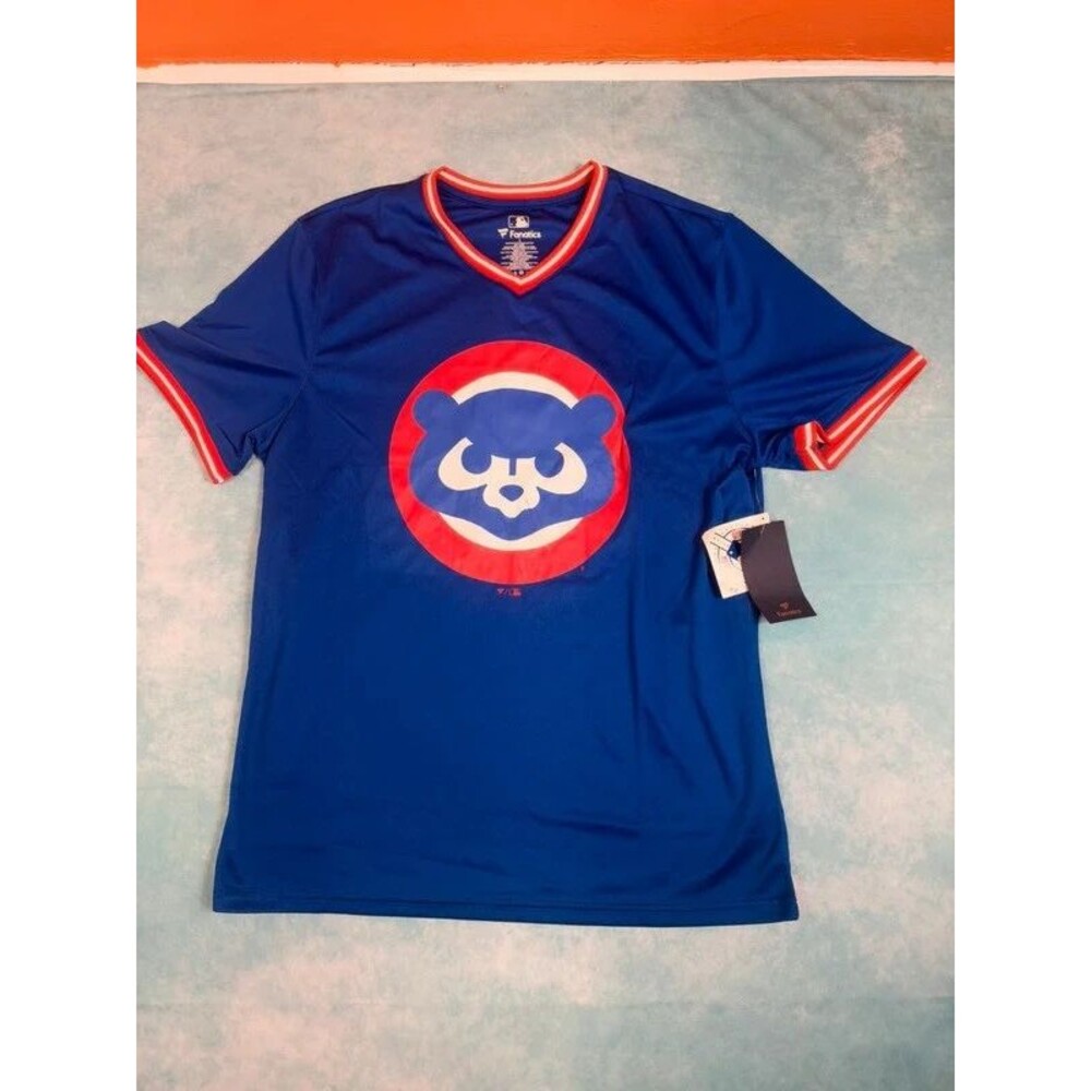 Fanatics Chicago Cubs Blue Baseball Jersey Vintage Style MLB Logo Mens